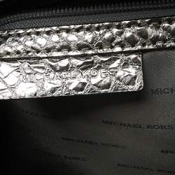 Pre Owned Michael Kors Metallic Silver Python Embossed Leather Small Rhea Backpack