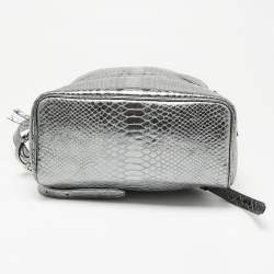 Pre Owned Michael Kors Metallic Silver Python Embossed Leather Small Rhea Backpack