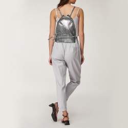 Pre Owned Michael Kors Metallic Silver Python Embossed Leather Small Rhea Backpack