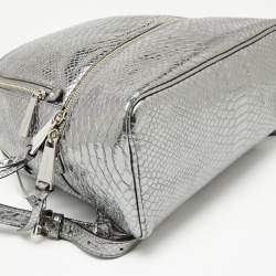 Pre Owned Michael Kors Metallic Silver Python Embossed Leather Small Rhea Backpack