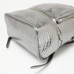 Pre Owned Michael Kors Metallic Silver Python Embossed Leather Small Rhea Backpack
