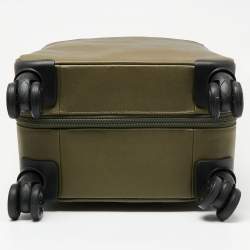 Pre Owned Michael Kors Olive Green Leather Jet Set Logo Luggage