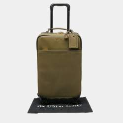 Pre Owned Michael Kors Olive Green Leather Jet Set Logo Luggage