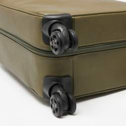 Pre Owned Michael Kors Olive Green Leather Jet Set Logo Luggage