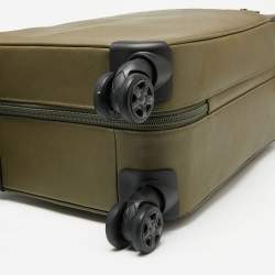 Pre Owned Michael Kors Olive Green Leather Jet Set Logo Luggage