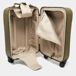 Pre Owned Michael Kors Olive Green Leather Jet Set Logo Luggage