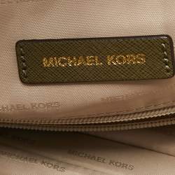 Pre Owned Michael Kors Olive Green Leather Jet Set Logo Luggage