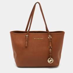 Pre Owned حقيبة يد مايكل كورس جيت سيت جلد بنية