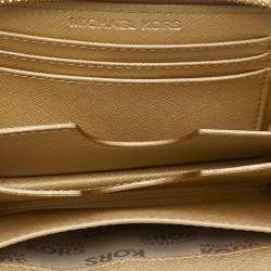 Pre Owned Michael Kors Gold Patent Leather Zip Around Wallet