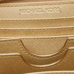 Pre Owned Michael Kors Gold Patent Leather Zip Around Wallet