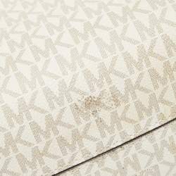 Pre Owned حقيبة يد مايكل كورس ميرسر جلد وكانفاس مقوى بيضاء / بنية فاتحة بشعار صغيرة 