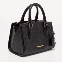 Pre Owned Michael Kors Black Croc Embossed Leather Satchel