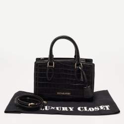 Pre Owned Michael Kors Black Croc Embossed Leather Satchel