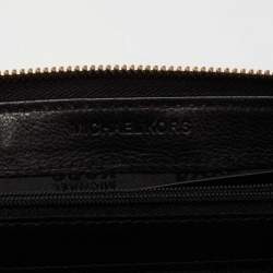 Pre Owned محفظة بسحاب مستدير مايكل كورس طرف جلد وكانفاس بشعار ماركة بيج/أسود