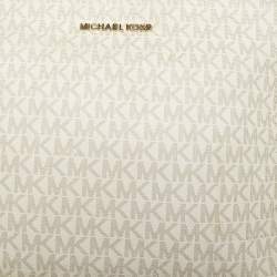 Pre Owned Michael Kors White Signature Coated Canvas Jet Set Messenger Bag