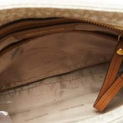 Pre Owned Michael Kors White Signature Coated Canvas Jet Set Messenger Bag