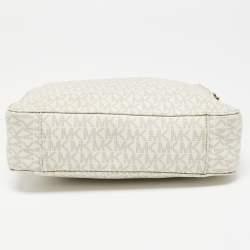 Pre Owned Michael Kors White Signature Coated Canvas Jet Set Messenger Bag