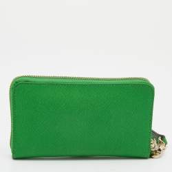 Pre Owned محفظة مايكل كورس جيت سيت جلد أخضر بسحاب ملتف حمالة معصم 