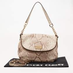 Pre Owned حقيبة كروس مايكل كورس بيدفورد جلد نقشة الثعبان بيج 