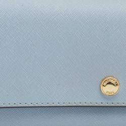 مملوكة مسبقًا Michael Kors Light Blue Leather Jet Set Travel Wallet On Chain