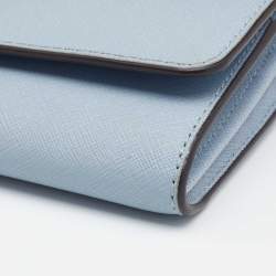 مملوكة مسبقًا Michael Kors Light Blue Leather Jet Set Travel Wallet On Chain