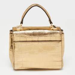 Pre Owned Michael Kors Metallic Gold Croc Embossed Leather Karla Top Handle Bag