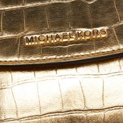 Pre Owned Michael Kors Metallic Gold Croc Embossed Leather Karla Top Handle Bag