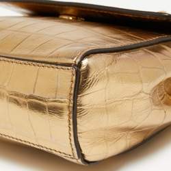 Pre Owned Michael Kors Metallic Gold Croc Embossed Leather Karla Top Handle Bag