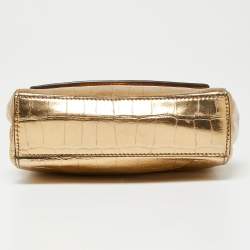 Pre Owned Michael Kors Metallic Gold Croc Embossed Leather Karla Top Handle Bag