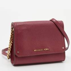 Pre Owned Michael Kors Burgundy Leather Jet Set Flap Crossbody Bag