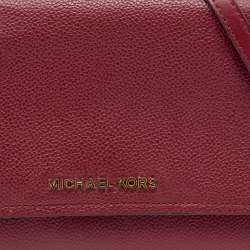 Pre Owned Michael Kors Burgundy Leather Jet Set Flap Crossbody Bag