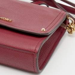 Pre Owned Michael Kors Burgundy Leather Jet Set Flap Crossbody Bag