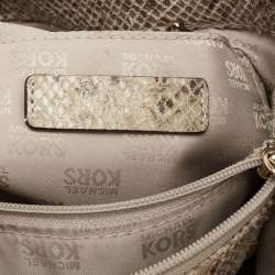 Pre Owned حقيبة يد توتس مايكل مايكل كورس ايست ويست هاميلتون جلد نقشة الثعبان أسود/بيج