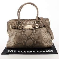 Pre Owned حقيبة يد توتس مايكل مايكل كورس ايست ويست هاميلتون جلد نقشة الثعبان أسود/بيج