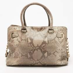 Pre Owned حقيبة يد توتس مايكل مايكل كورس ايست ويست هاميلتون جلد نقشة الثعبان أسود/بيج