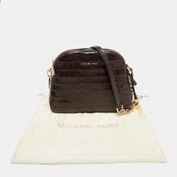 مملوكة مسبقًا Michael Kors Burgundy Croc Embossed Leather Cindy Shoulder Bag