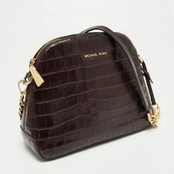 مملوكة مسبقًا Michael Kors Burgundy Croc Embossed Leather Cindy Shoulder Bag