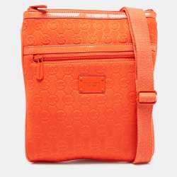 Pre Owned Michael Kors Neon Orange Neoprene and Patent Leather Messenger Bag