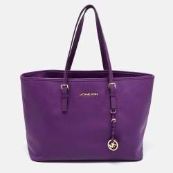 Pre Owned MICHAEL Michael Kors Violet Leather Large Jet Set Travel Tote