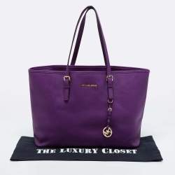 Pre Owned MICHAEL Michael Kors Violet Leather Large Jet Set Travel Tote