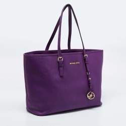 Pre Owned MICHAEL Michael Kors Violet Leather Large Jet Set Travel Tote
