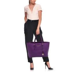 Pre Owned MICHAEL Michael Kors Violet Leather Large Jet Set Travel Tote