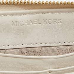 Michael Kors Beige/White Signature Canvas and Leather Zip Around Wallet