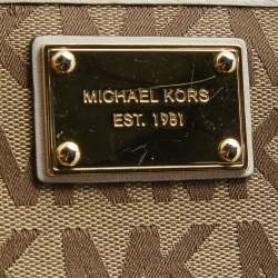 Michael Kors Beige/White Signature Canvas and Leather Zip Around Wallet