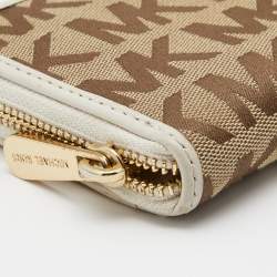 Michael Kors Beige/White Signature Canvas and Leather Zip Around Wallet