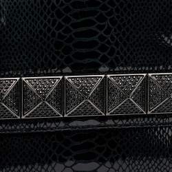Michael Kors Metallic Black Python Effect Leather Flap Chain Clutch