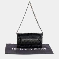 Michael Kors Metallic Black Python Effect Leather Flap Chain Clutch