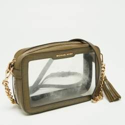 Pre Owned Michael Kors Green PVC and Croc Embossed Ginny Crossbody Bag