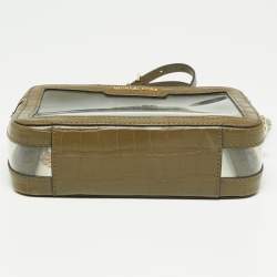 Pre Owned Michael Kors Green PVC and Croc Embossed Ginny Crossbody Bag