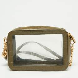 Pre Owned Michael Kors Green PVC and Croc Embossed Ginny Crossbody Bag